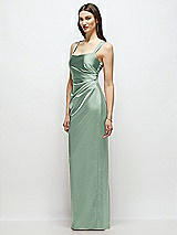 Side View Thumbnail - Seagrass Scoop Neck Draped Column Stretch Satin Maxi Dress