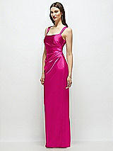 Side View Thumbnail - Think Pink Scoop Neck Draped Column Stretch Satin Maxi Dress