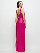 Rear View Thumbnail - Think Pink Scoop Neck Draped Column Stretch Satin Maxi Dress