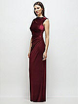 Side View Thumbnail - Cabernet High-Neck Cap Shoulder Pleated Bodice Velvet Column Maxi Dress