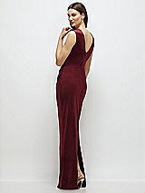 Rear View Thumbnail - Cabernet High-Neck Cap Shoulder Pleated Bodice Velvet Column Maxi Dress