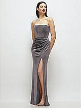Front View Thumbnail - Caviar Gray Strapless Corset Bodice Velvet Column Maxi Dress