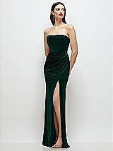 Front View Thumbnail - Evergreen Strapless Corset Bodice Velvet Column Maxi Dress