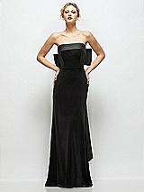 Front View Thumbnail - Black Black Velvet Maxi Dress with Strapless Satin Cuff & Long Bow at Back