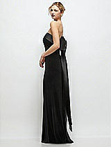 Side View Thumbnail - Black Black Velvet Maxi Dress with Strapless Satin Cuff & Long Bow at Back