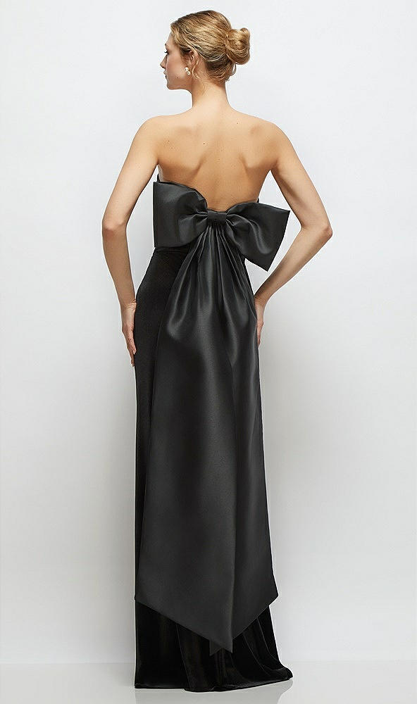 Back View - Black Black Velvet Maxi Dress with Strapless Satin Cuff & Long Bow at Back