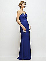 Side View Thumbnail - Cobalt Blue Strapless Crepe Tuxedo Gown with Satin Lapels and Buttons