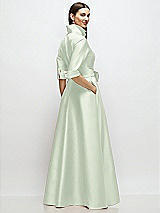 Rear View Thumbnail - Mint Green 3/4 Sleeve Satin Shirt Dress Gown with Sash and Jeweled Buttons