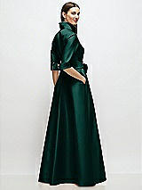 Rear View Thumbnail - Evergreen 3/4 Sleeve Satin Shirt Dress Gown with Sash and Jeweled Buttons