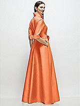 Rear View Thumbnail - Portofino Orange 3/4 Sleeve Satin Shirt Dress Gown with Sash and Jeweled Buttons
