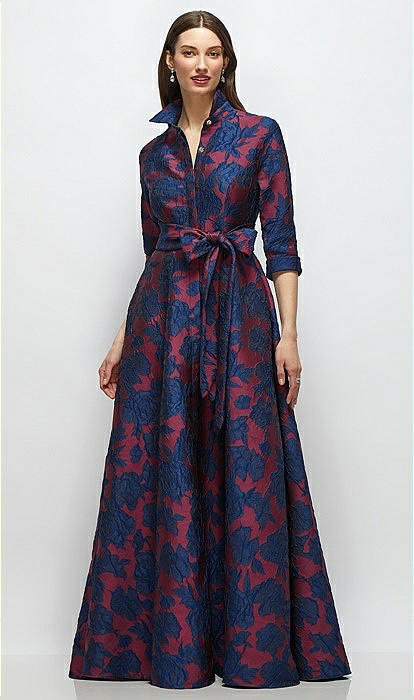 Heritage Floral Jacquard Shirt Bridesmaid Dress Dress With Sash