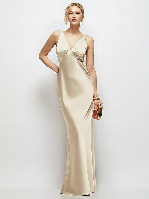 Sleeveless V-Neck Stretch Satin Bias Slip Maxi Dress