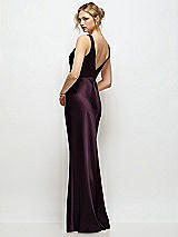 Rear View Thumbnail - Deep Plum Sleeveless V-Neck Stretch Satin Bias Slip Maxi Dress