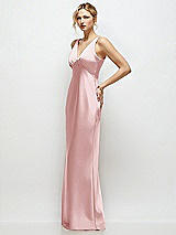 Side View Thumbnail - Ballet Pink Sleeveless V-Neck Stretch Satin Bias Slip Maxi Dress