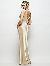 Rear View Thumbnail - Champagne Sleeveless V-Neck Stretch Satin Bias Slip Maxi Dress