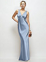 Front View Thumbnail - Cloudy Sleeveless V-Neck Stretch Satin Bias Slip Maxi Dress