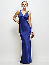 Front View Thumbnail - Cobalt Blue Sleeveless V-Neck Stretch Satin Bias Slip Maxi Dress