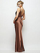 Rear View Thumbnail - Cognac Sleeveless V-Neck Stretch Satin Bias Slip Maxi Dress