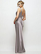 Rear View Thumbnail - Cashmere Gray Sleeveless V-Neck Stretch Satin Bias Slip Maxi Dress
