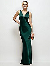 Front View Thumbnail - Evergreen Sleeveless V-Neck Stretch Satin Bias Slip Maxi Dress