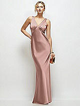 Front View Thumbnail - Neu Nude Sleeveless V-Neck Stretch Satin Bias Slip Maxi Dress