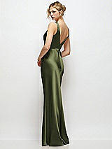 Rear View Thumbnail - Olive Green Sleeveless V-Neck Stretch Satin Bias Slip Maxi Dress