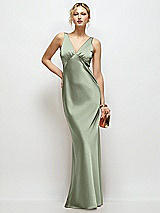 Front View Thumbnail - Sage Sleeveless V-Neck Stretch Satin Bias Slip Maxi Dress