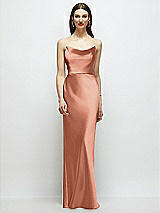 Alt View 1 Thumbnail - Copper Penny Basque-Neck A-Line Stretch Satin Maxi Dress with Off-the-Shoulder Drape