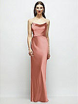 Alt View 1 Thumbnail - Desert Rose Basque-Neck A-Line Stretch Satin Maxi Dress with Off-the-Shoulder Drape