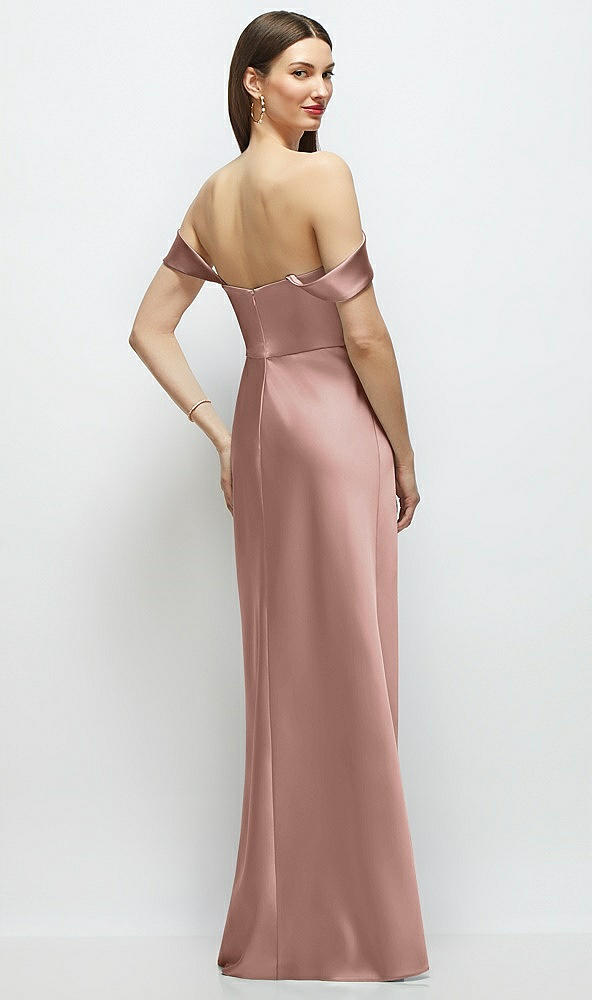 Back View - Neu Nude Basque-Neck A-Line Stretch Satin Maxi Dress with Off-the-Shoulder Drape