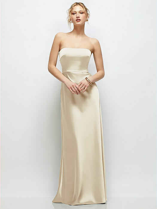 Strapless A-Line Stretch Satin Maxi Dress