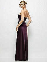 Rear View Thumbnail - Deep Plum Strapless A-Line Stretch Satin Maxi Dress