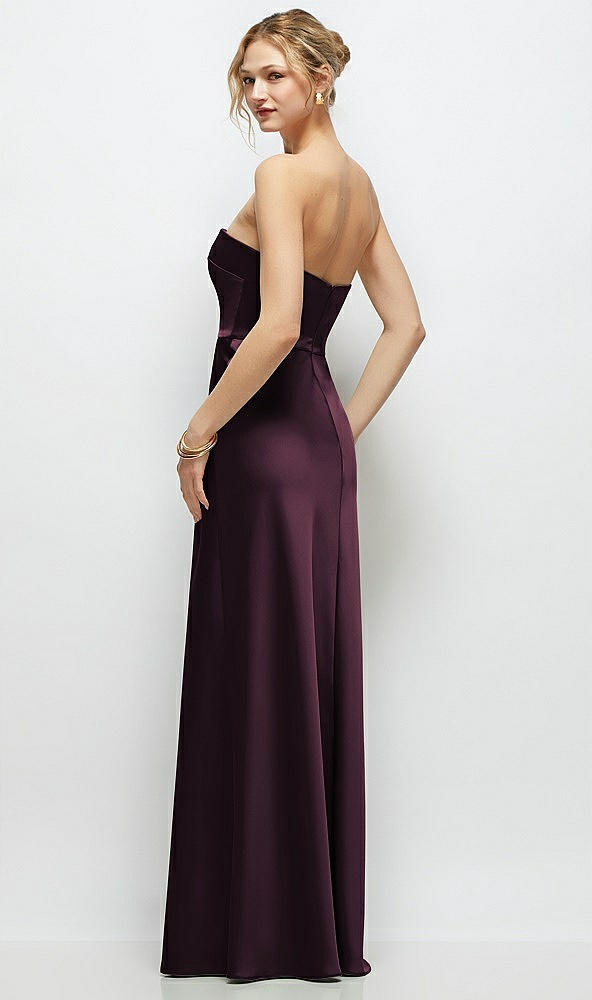 Back View - Deep Plum Strapless A-Line Stretch Satin Maxi Dress