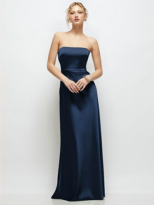 Strapless A-Line Stretch Satin Maxi Dress