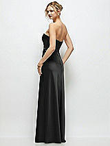 Rear View Thumbnail - Black Strapless A-Line Stretch Satin Maxi Dress