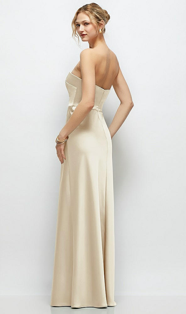 Back View - Champagne Strapless A-Line Stretch Satin Maxi Dress