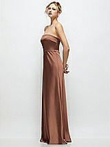 Side View Thumbnail - Cognac Strapless A-Line Stretch Satin Maxi Dress