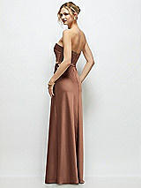 Rear View Thumbnail - Cognac Strapless A-Line Stretch Satin Maxi Dress