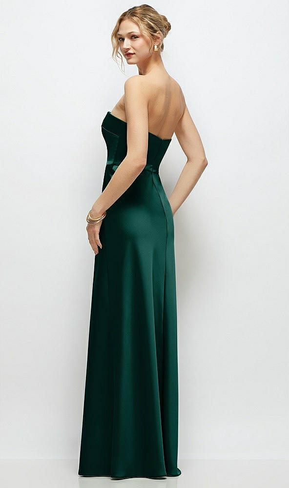 Back View - Evergreen Strapless A-Line Stretch Satin Maxi Dress