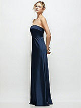 Side View Thumbnail - Midnight Navy Strapless A-Line Stretch Satin Maxi Dress