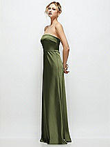 Side View Thumbnail - Olive Green Strapless A-Line Stretch Satin Maxi Dress