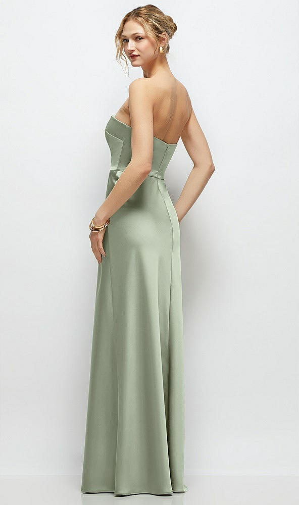 Back View - Sage Strapless A-Line Stretch Satin Maxi Dress