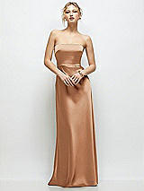 Front View Thumbnail - Toffee Strapless A-Line Stretch Satin Maxi Dress