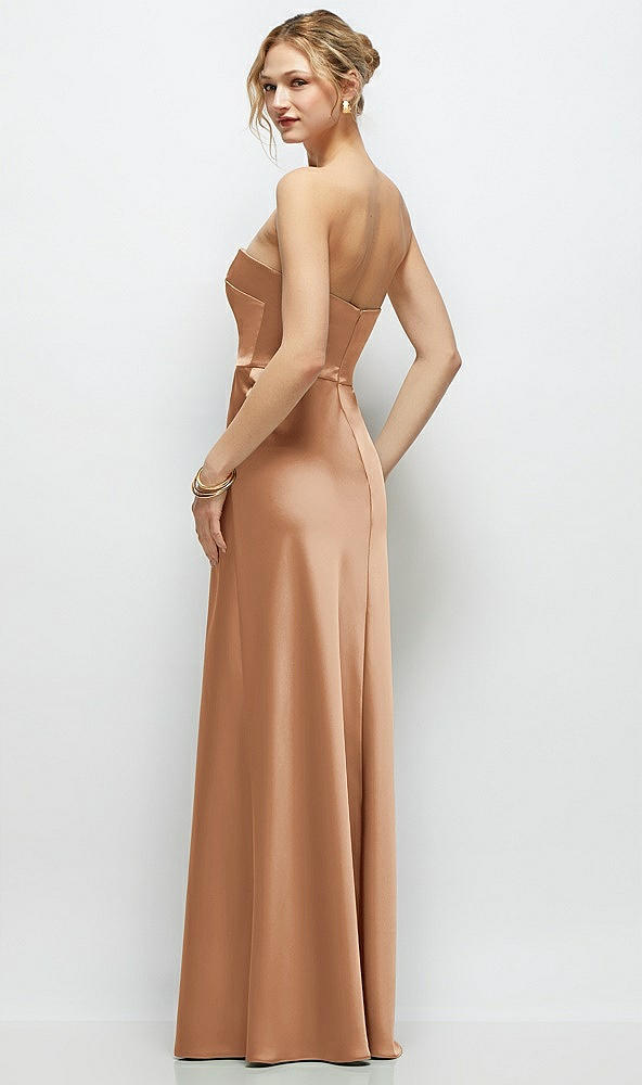 Back View - Toffee Strapless A-Line Stretch Satin Maxi Dress