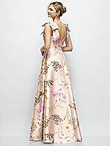 Rear View Thumbnail - Butterfly Botanica Pink Sand Deep V-Neck Floral Satin Ball Gown with Shoulder Bows