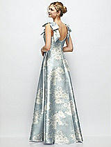 Rear View Thumbnail - Porcelain Blue Seraphina Floral Deep V-Neck Floral Satin Ball Gown with Shoulder Bows