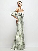 Side View Thumbnail - Sage Cottage Rose Off-the-Shoulder Puff Sleeve Floral Satin Maxi Dress with Flared Skirt