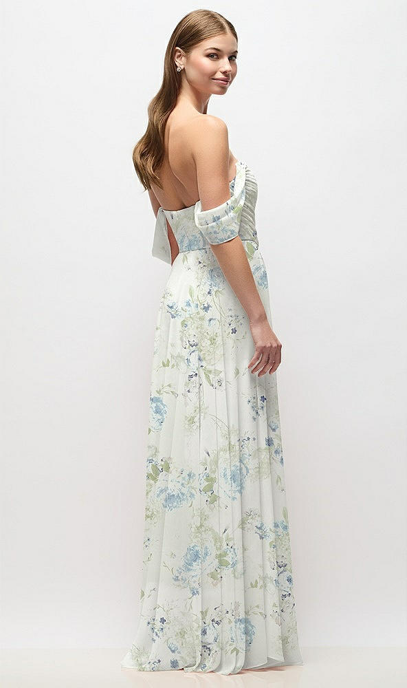 Back View - Bleu Garden Off-the-Shoulder Basque Corset Floral Chiffon Maxi Dress