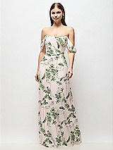 Front View Thumbnail - Palm Beach Print Off-the-Shoulder Basque Corset Floral Chiffon Maxi Dress