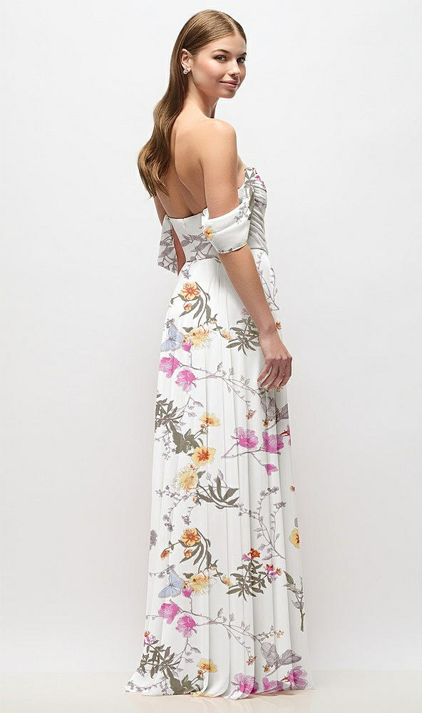 Back View - Butterfly Botanica Ivory Off-the-Shoulder Basque Corset Floral Chiffon Maxi Dress
